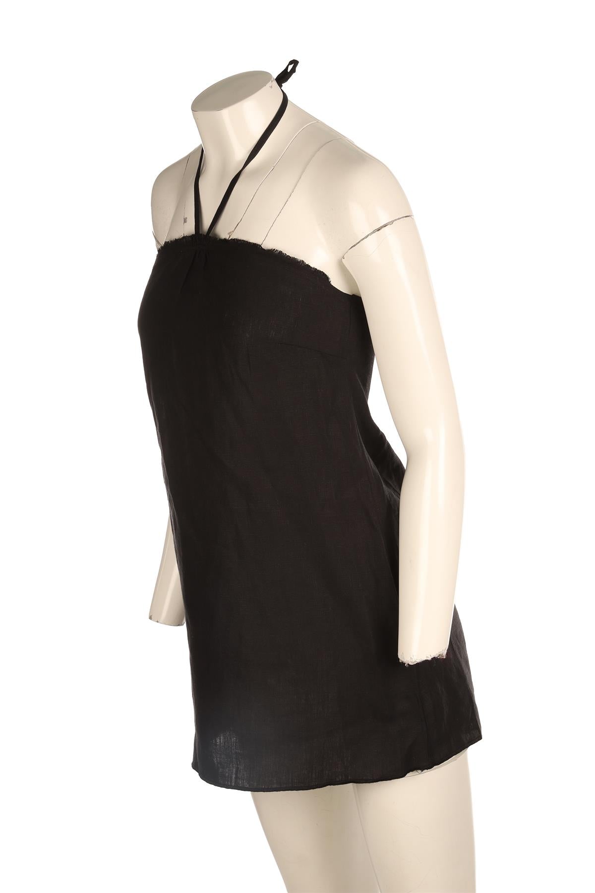 DEIJI STUDIOS BLACK LINEN MINI DRESS XSMALL