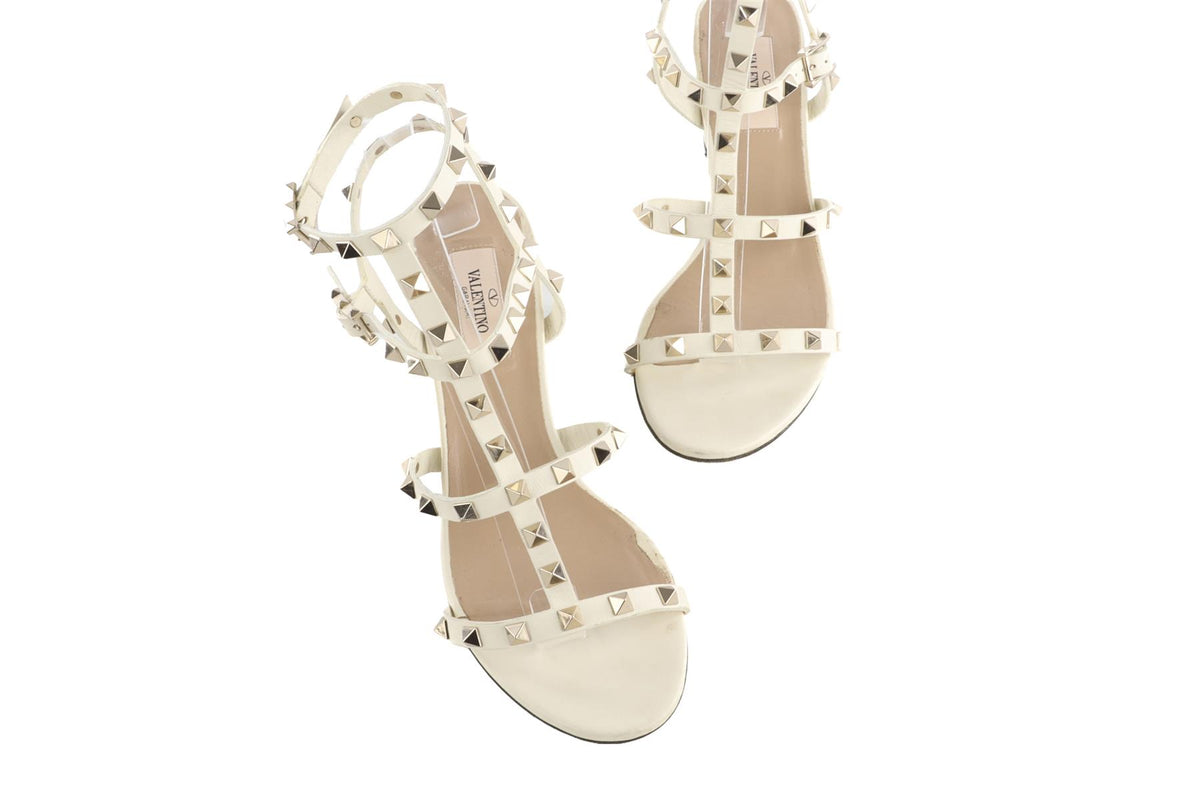 VALENTINO GARAVANI IVORY ROCKSTUD LEATHER SANDALS EU 39 UK 6 US 9