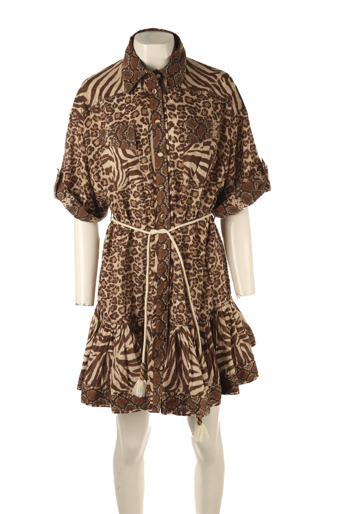ZIMMERMANN BROWN COTTON MINI DRESS UK 12