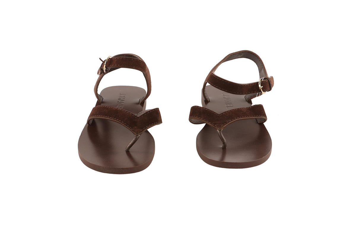CHANEL BROWN 2026 SUEDE THONG SANDALS EU 38 UK 5 US 8