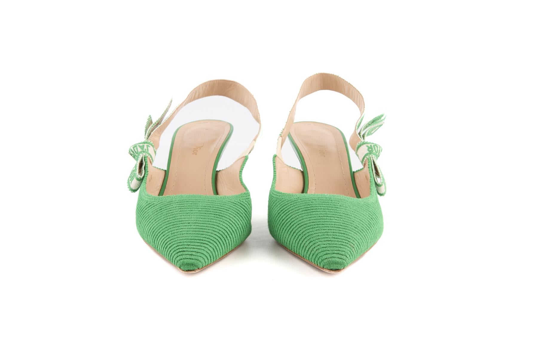 CHRISTIAN DIOR GREEN J'ADIOR CORDUROY SLINGBACK PUMPS EU 40 UK 7 US 10