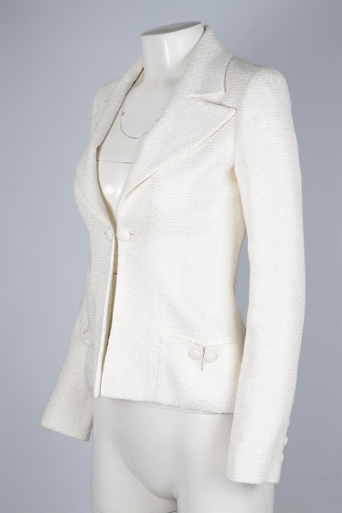 CHANEL WHITE 2009 TWEED JACKET FR 34 UK 6
