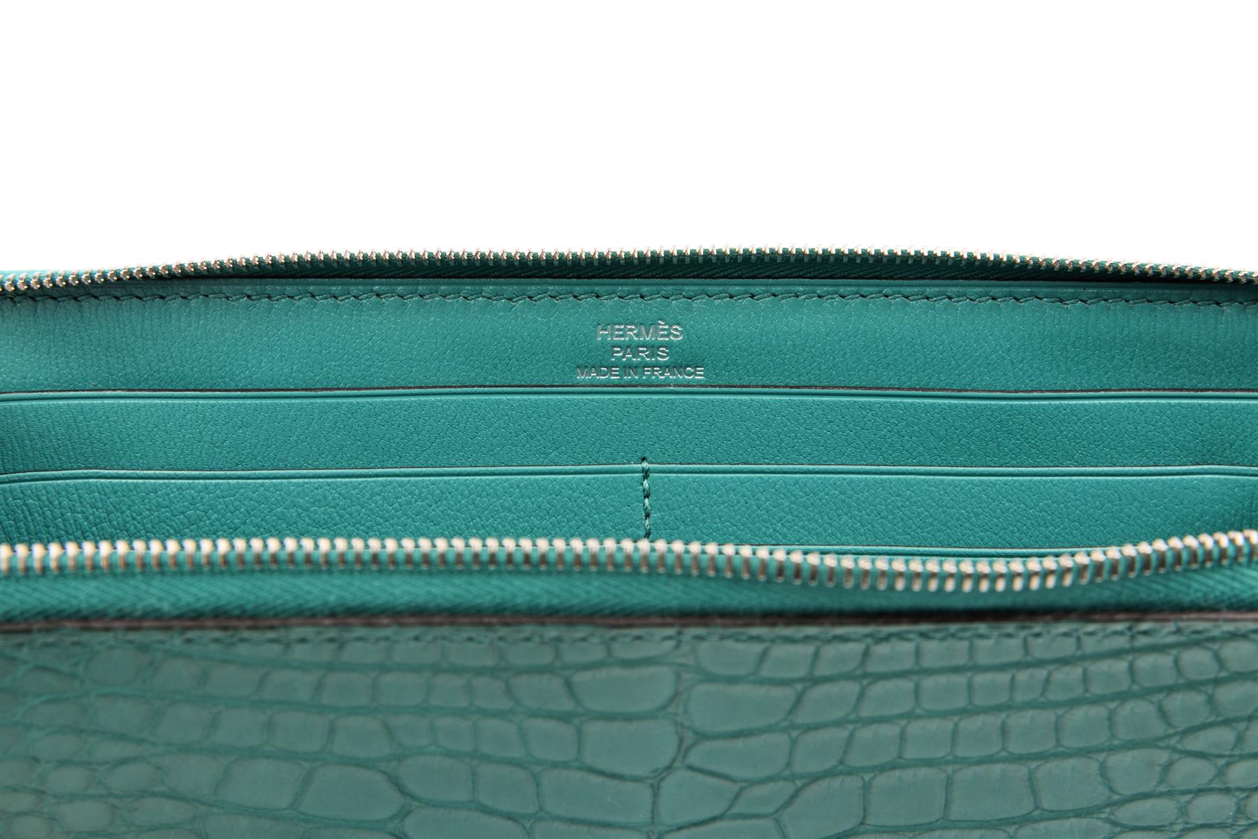 HERMÈS TURQUOISE 2017 AZAP CLASSIC MATTE ALLIGATOR MISSISSIPPIENSIS WALLET