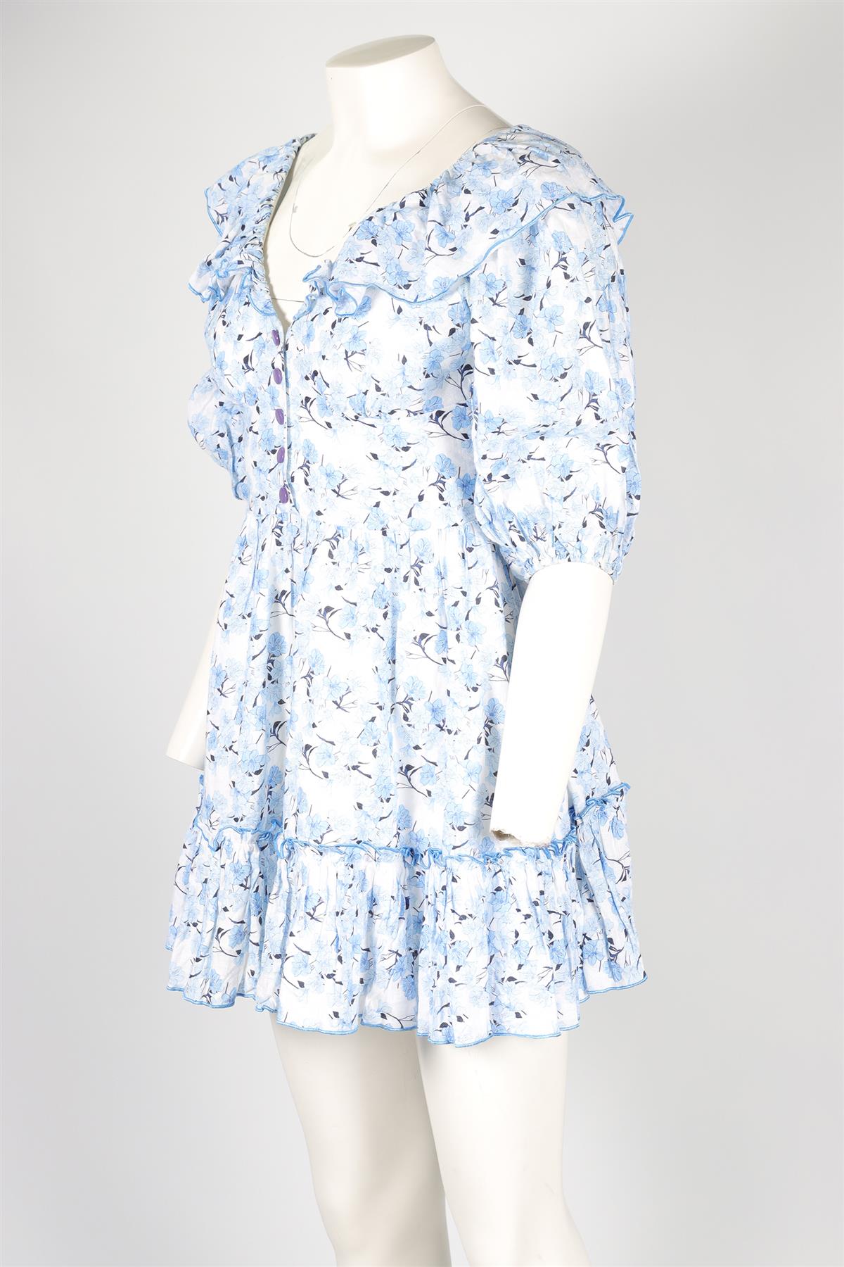 GÜL HÜRGEL BLUE COTTON MINI DRESS SMALL