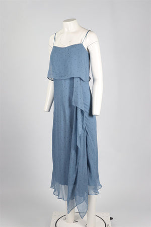 MICHELLE MASON BLUE SILK MAXI DRESS LARGE