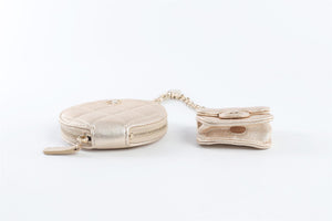 CHANEL GOLD 2014 QUILTED LEATHER AIRPOD CASE AND COIN PURSE