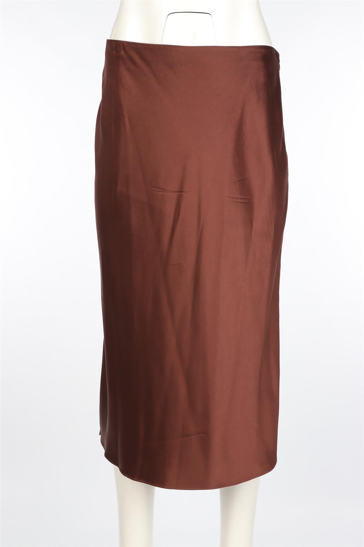 JOSEPH BROWN SILK MIDI SKIRT FR 38 UK 10