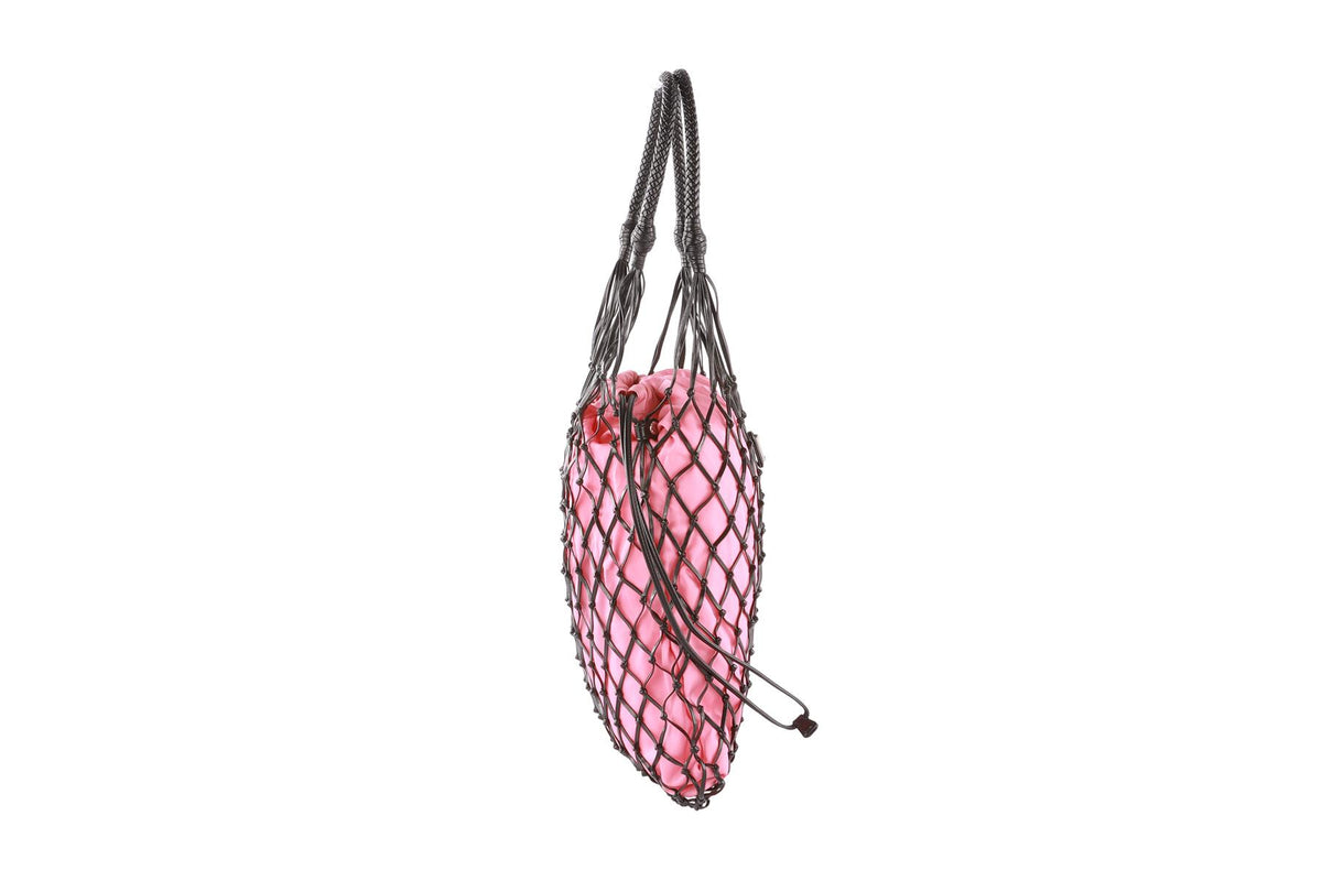 PRADA PINK LEATHER AND GROSGRAIN TOTE BAG