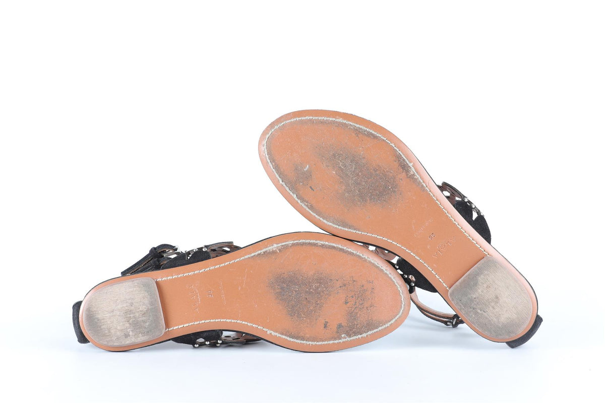 ALAÏA BLACK SUEDE SANDALS EU 38 UK 5 US 8