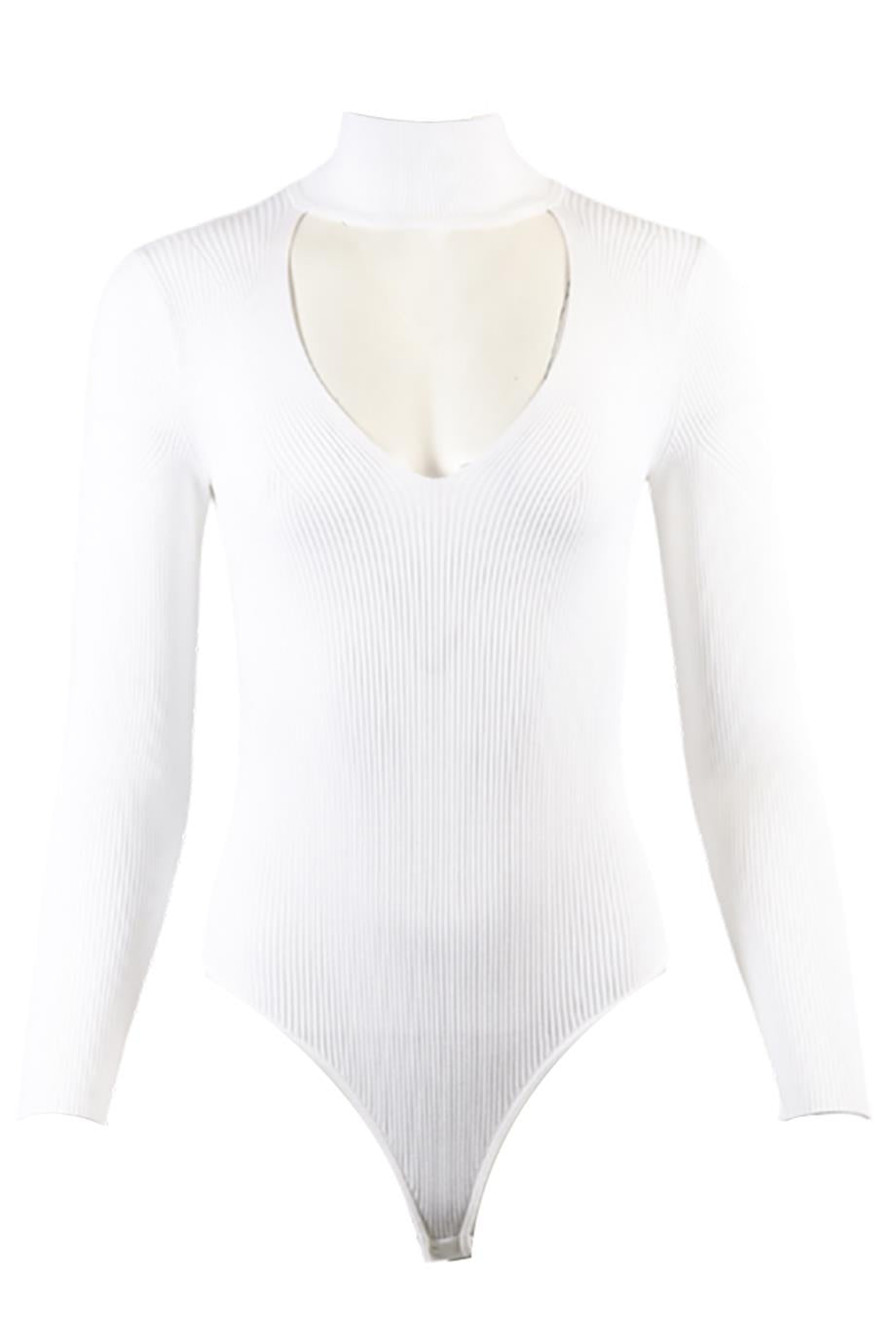 CUSHNIE ET OCHS RIBBED KNIT BODYSUIT MEDIUM