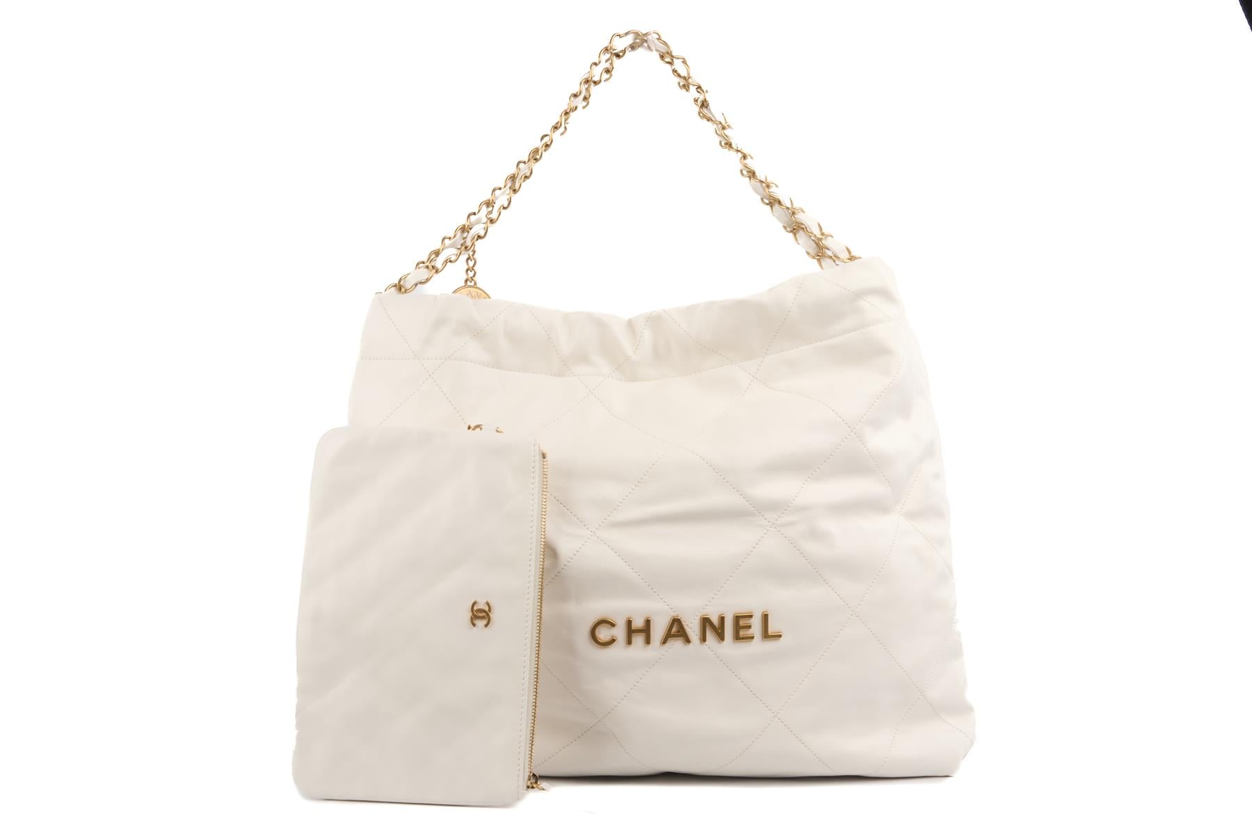 CHANEL WHITE 2022 22 MEDIUM QUILTED LEATHER SHOULDER BAG