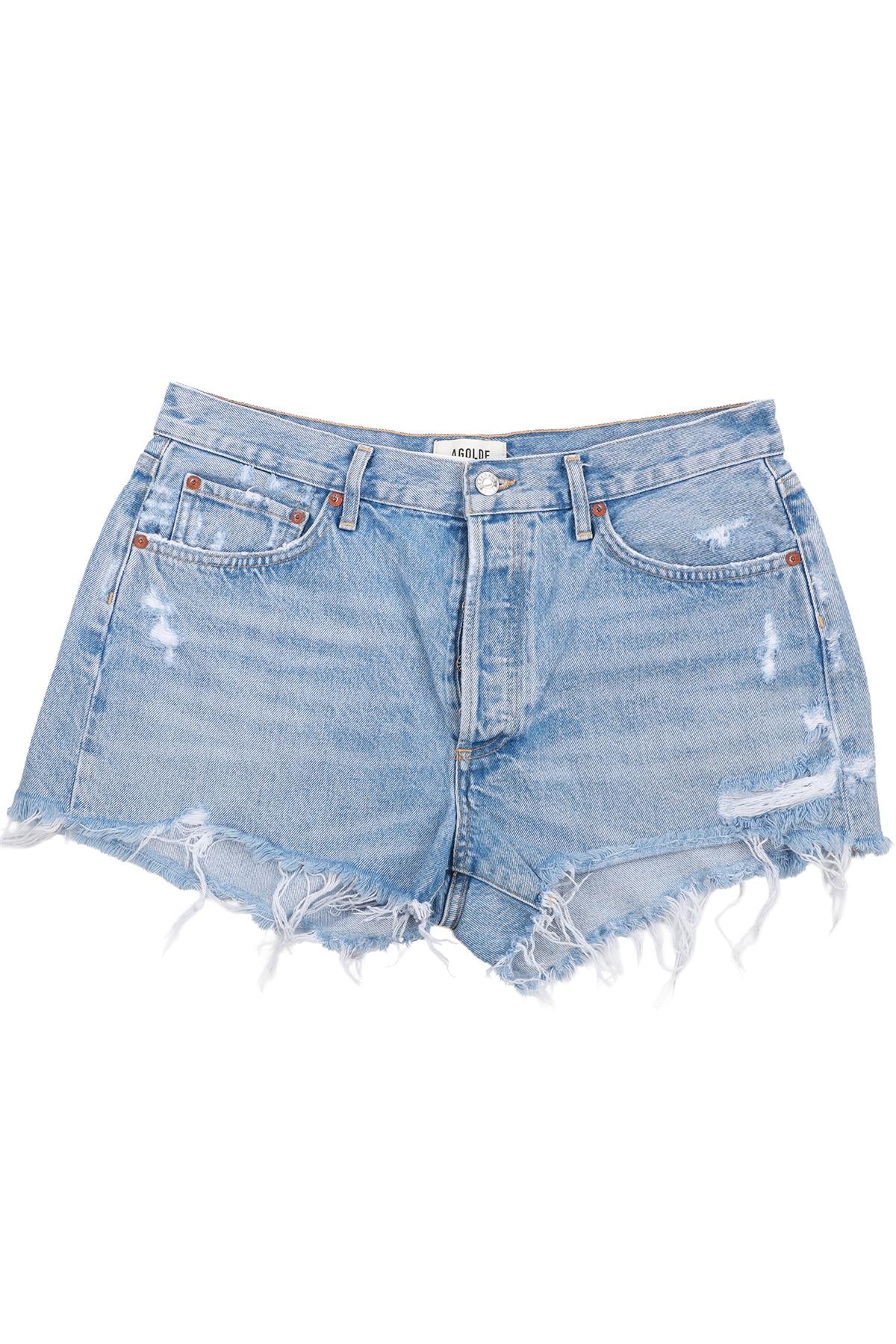 AGOLDE BLUE HIGH RISE DENIM SHORTS W30 UK 12