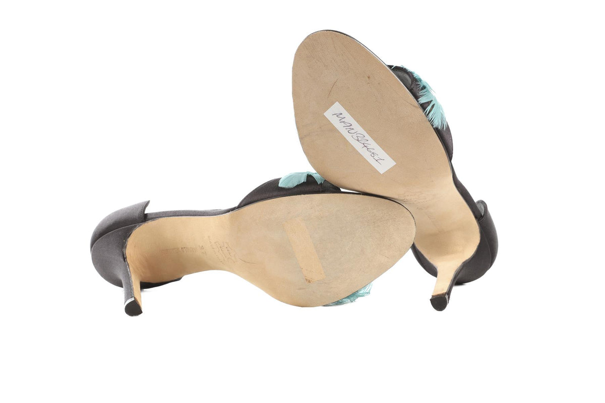 MANOLO BLAHNIK BLACK SATIN SANDALS EU 37 UK 4 US 7
