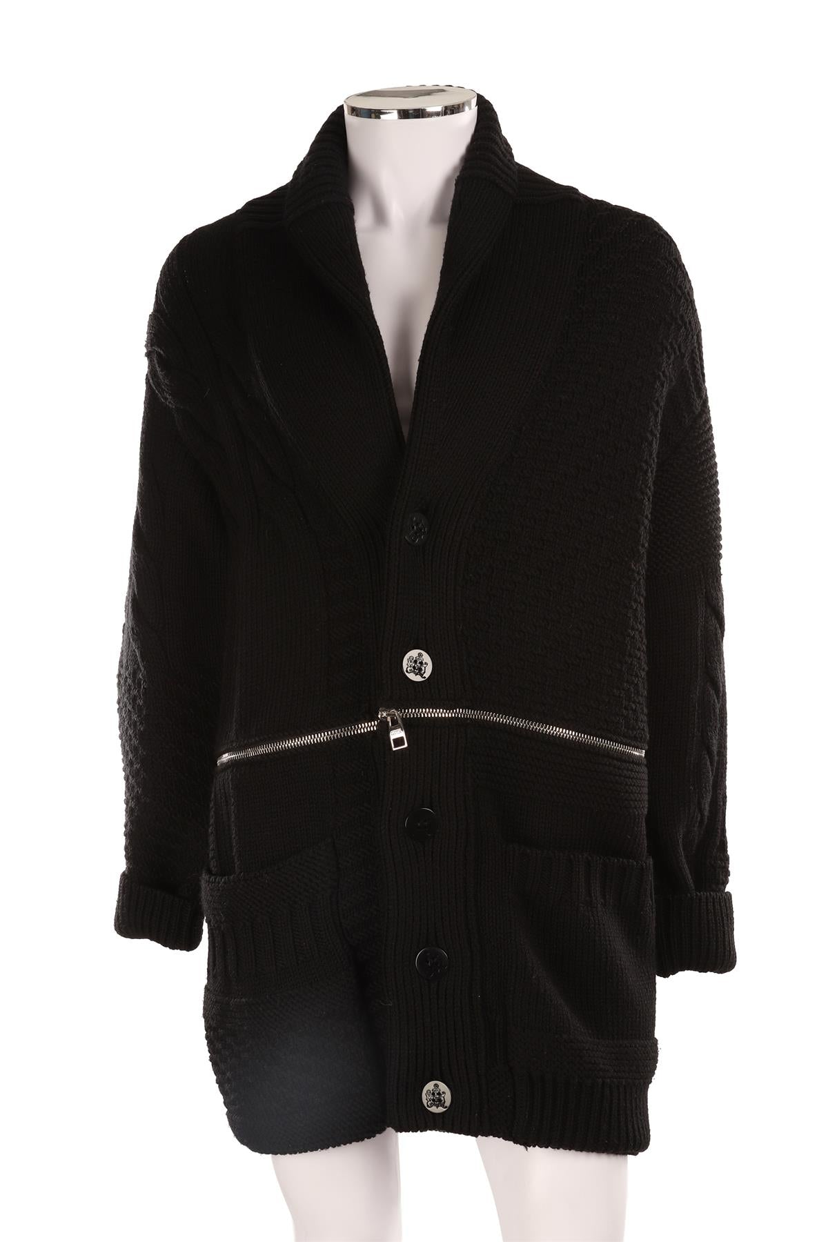 ALEXANDER MCQUEEN BLACK MEN'S WOOL CARDIGAN SMALL