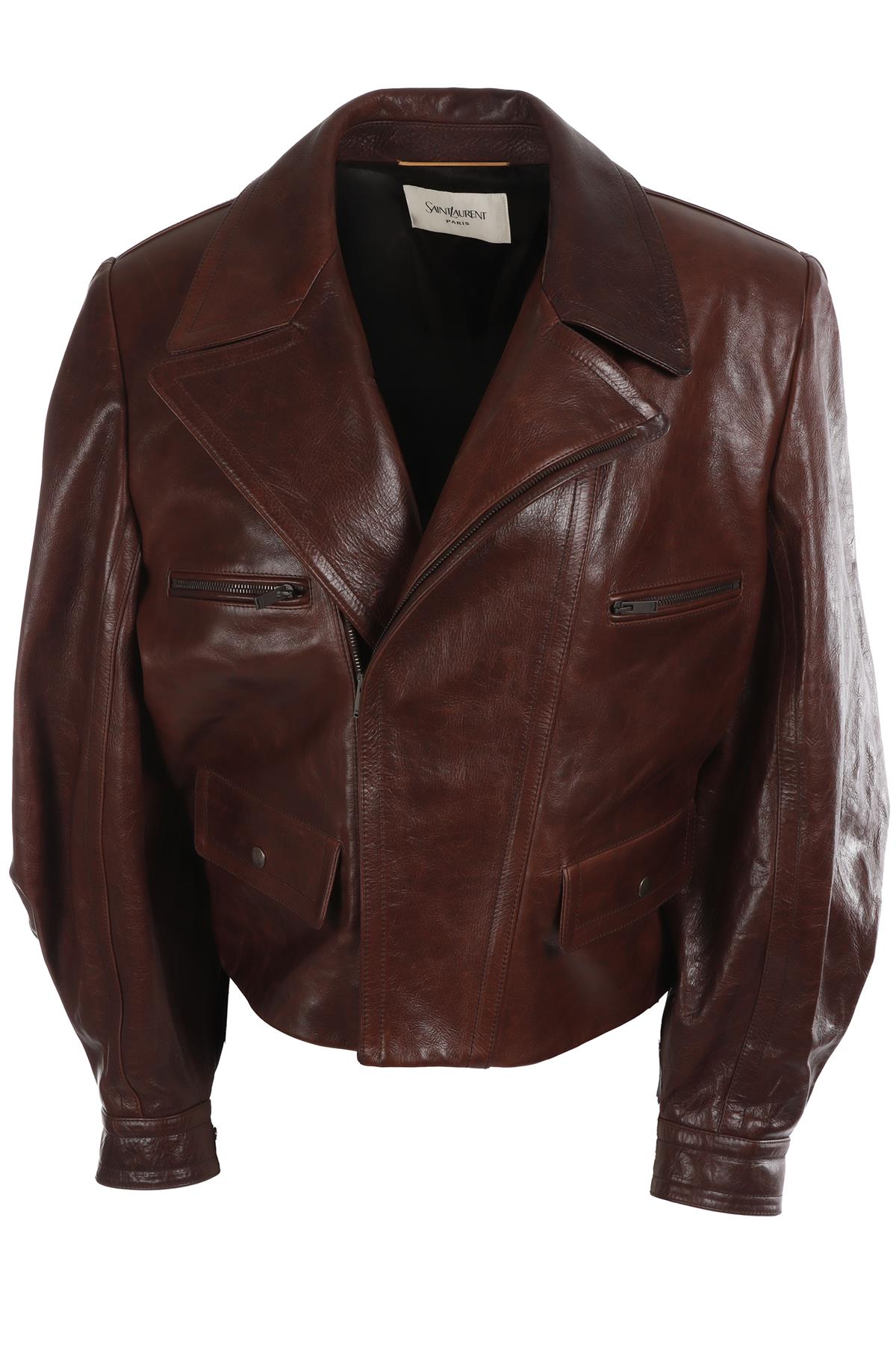 SAINT LAURENT BROWN LEATHER BIKER JACKET FR 40 UK 12