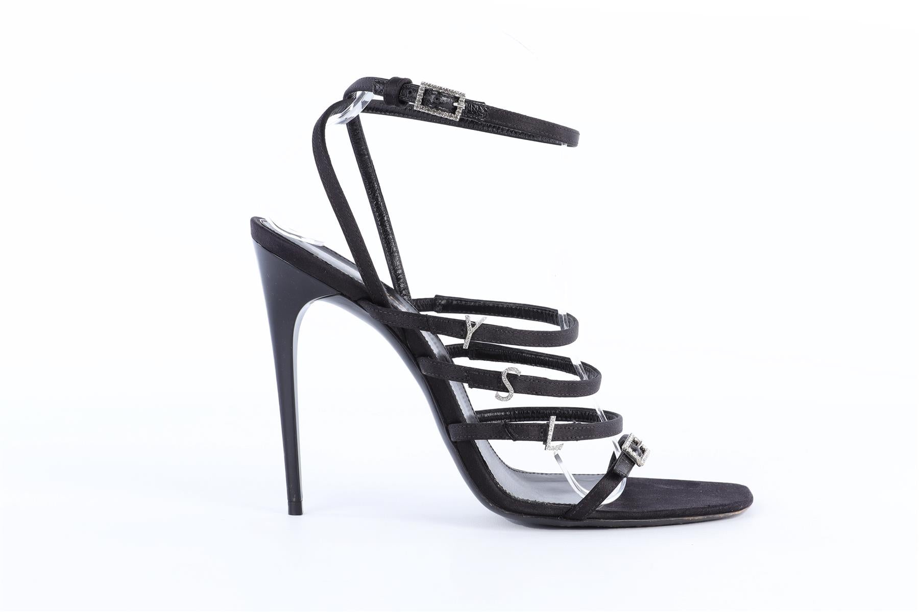 SAINT LAURENT BLACK JERRY SATIN SANDALS EU 39 UK 6 US 9
