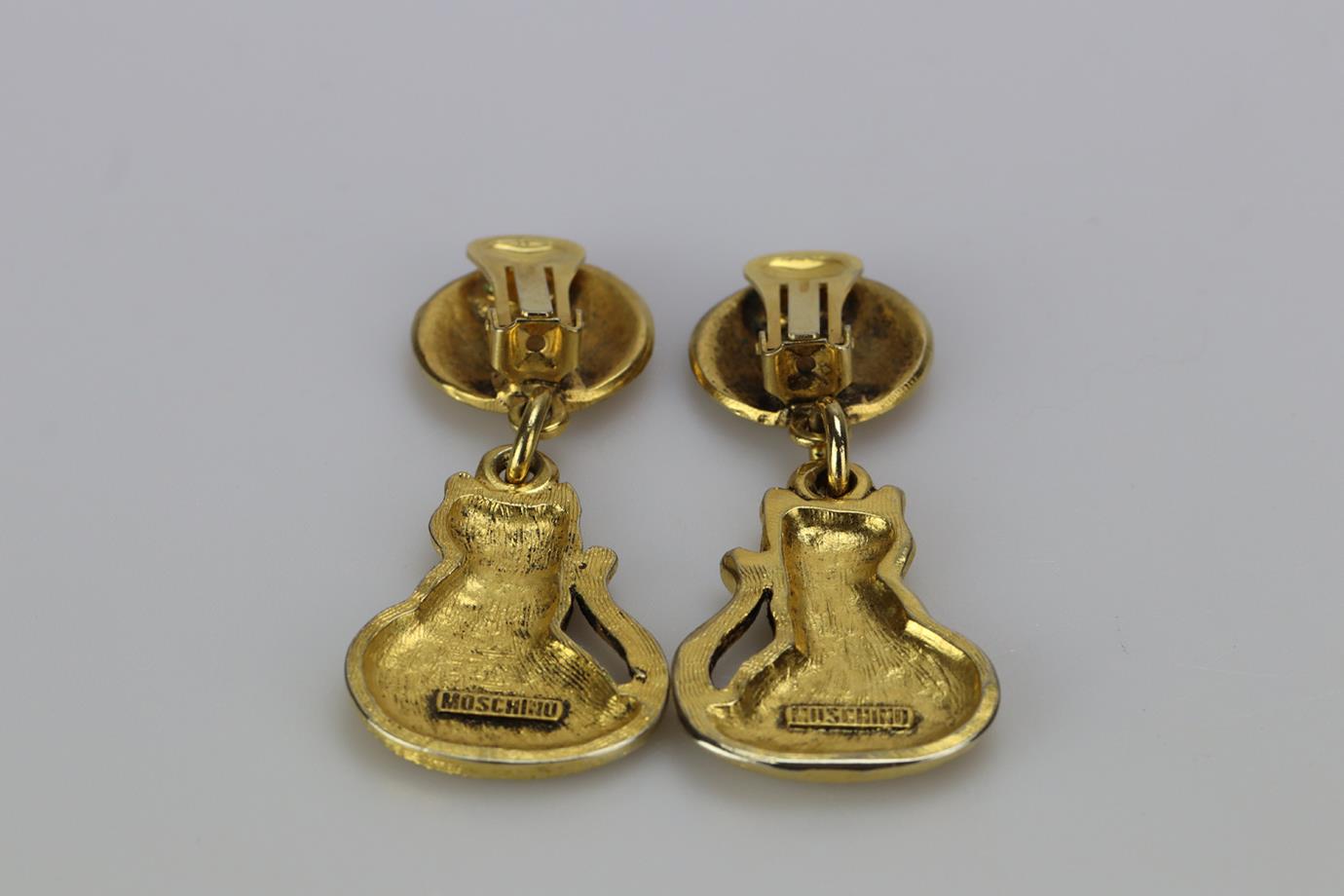 MOSCHINO CAT GOLD TONE CLIP ON EARRINGS