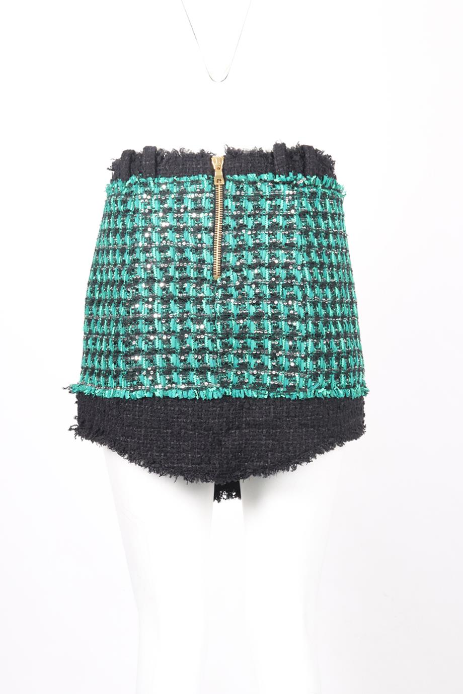 BALMAIN CHECKED COTTON BLEND MINI SKIRT FR 42 UK 14