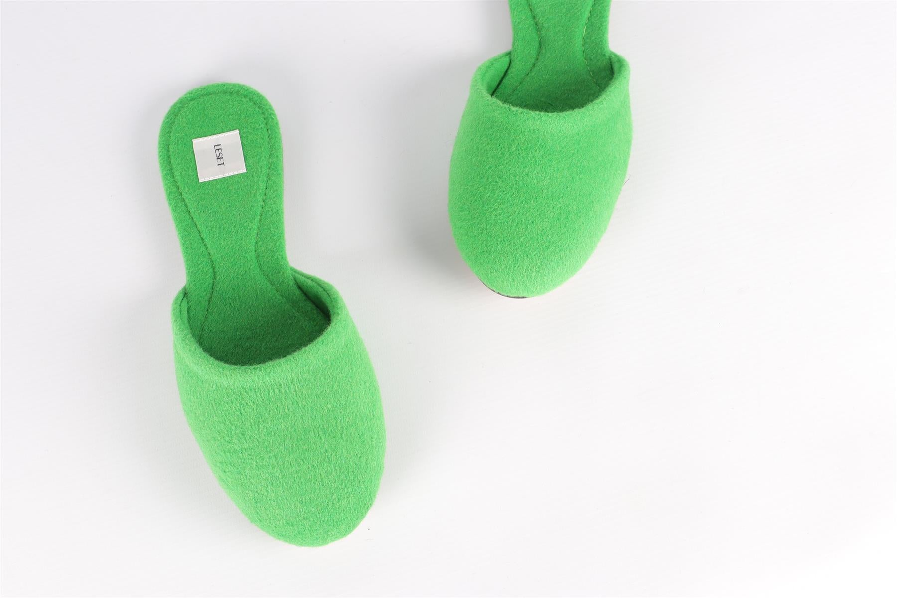 LESET GREEN FELT SLIPPERS EU 38 UK 5 US 8