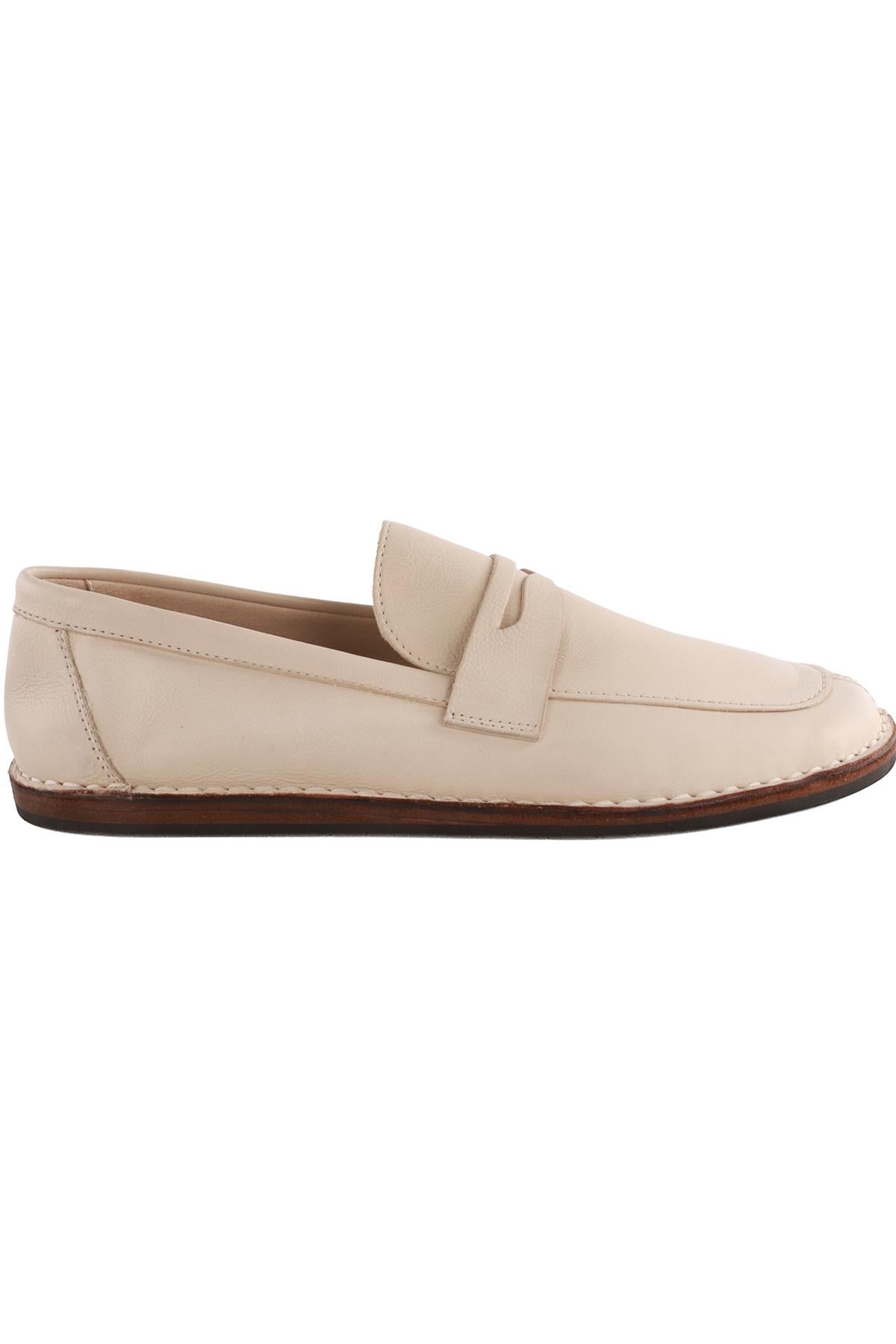 THE ROW ECRU CARY LEATHER LOAFERS EU 38.5 UK 5.5 US 8.5