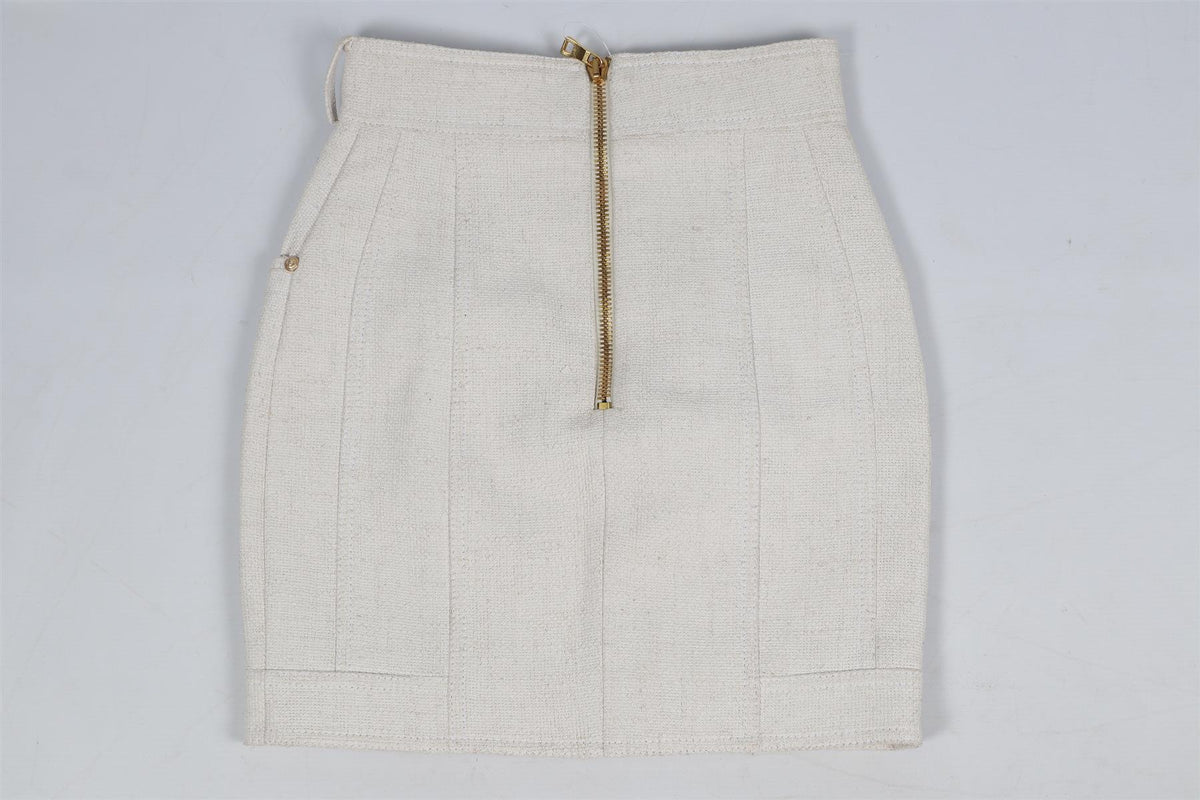 BALMAIN COTTON AND LINEN BLEND MINI SKIRT FR 36 UK 8