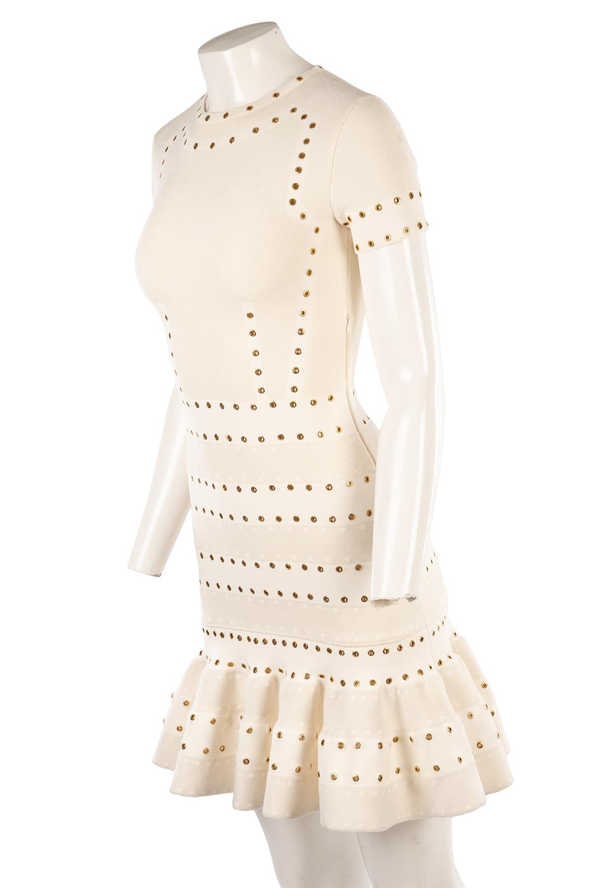 ALEXANDER MCQUEEN WHITE KNIT MINI DRESS XSMALL