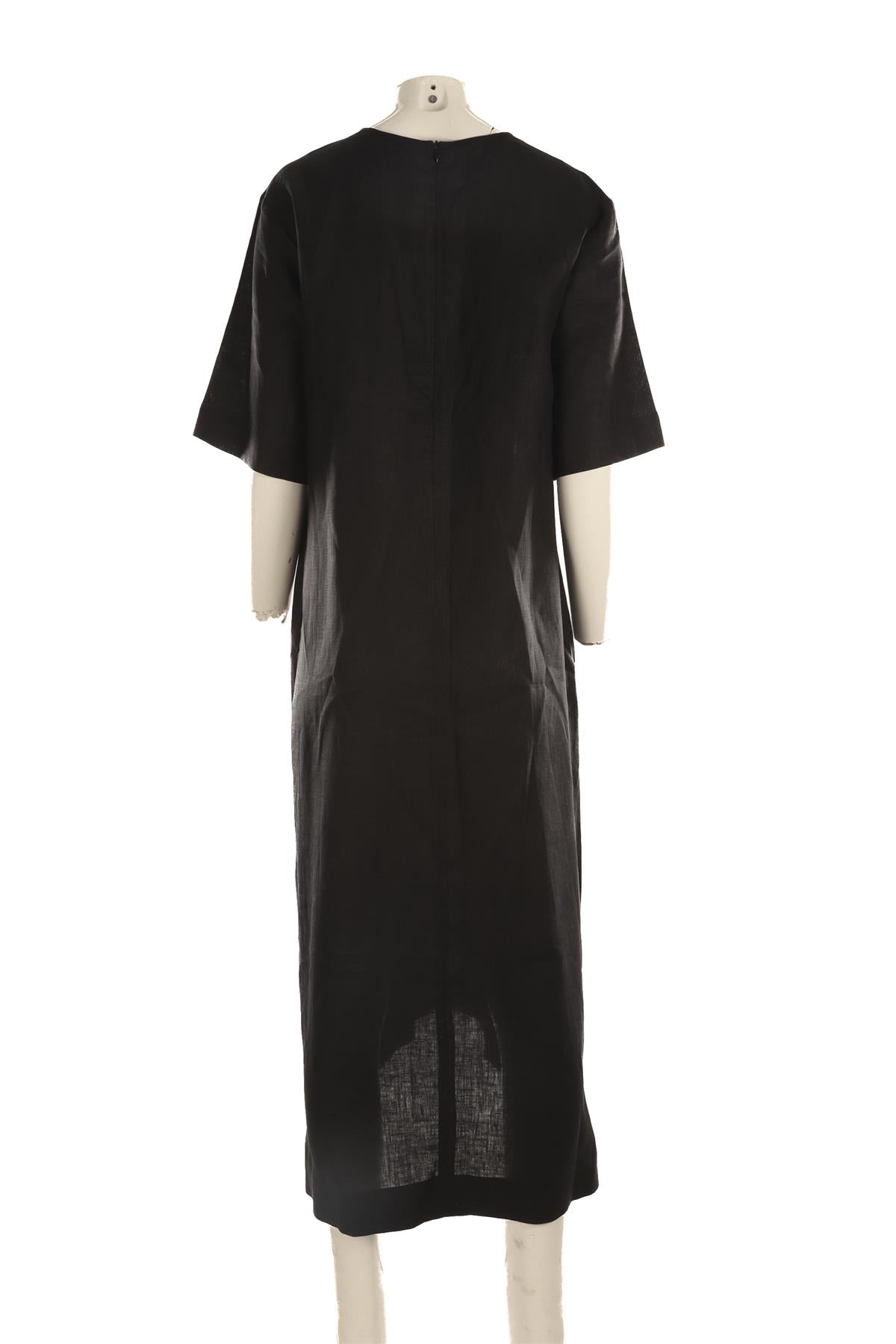 ASCENO BLACK LINEN MAXI DRESS SMALL