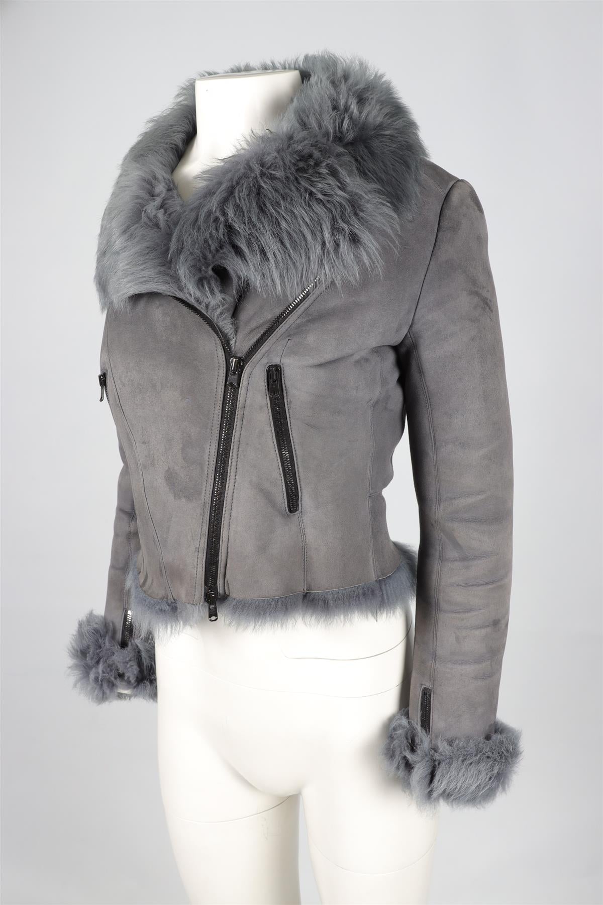 ALAÏA BLUE SHEARLING AND SUEDE JACKET FR 40 UK 12