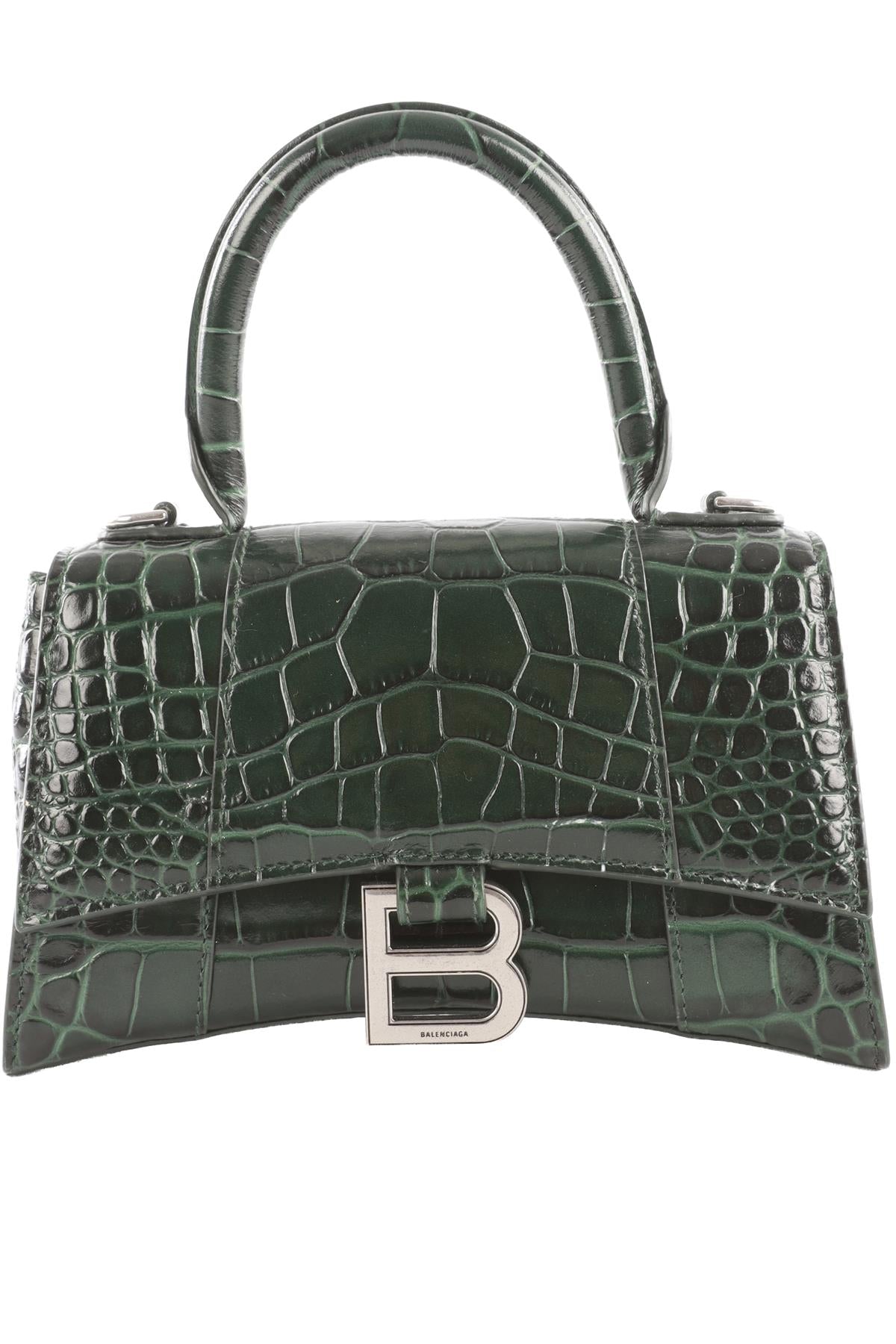 BALENCIAGA GREEN HOURGLASS XS LEATHER TOTE BAG