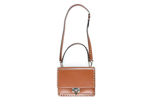 VALENTINO GARAVANI BROWN ROCKSTUD LEATHER SHOULDER BAG