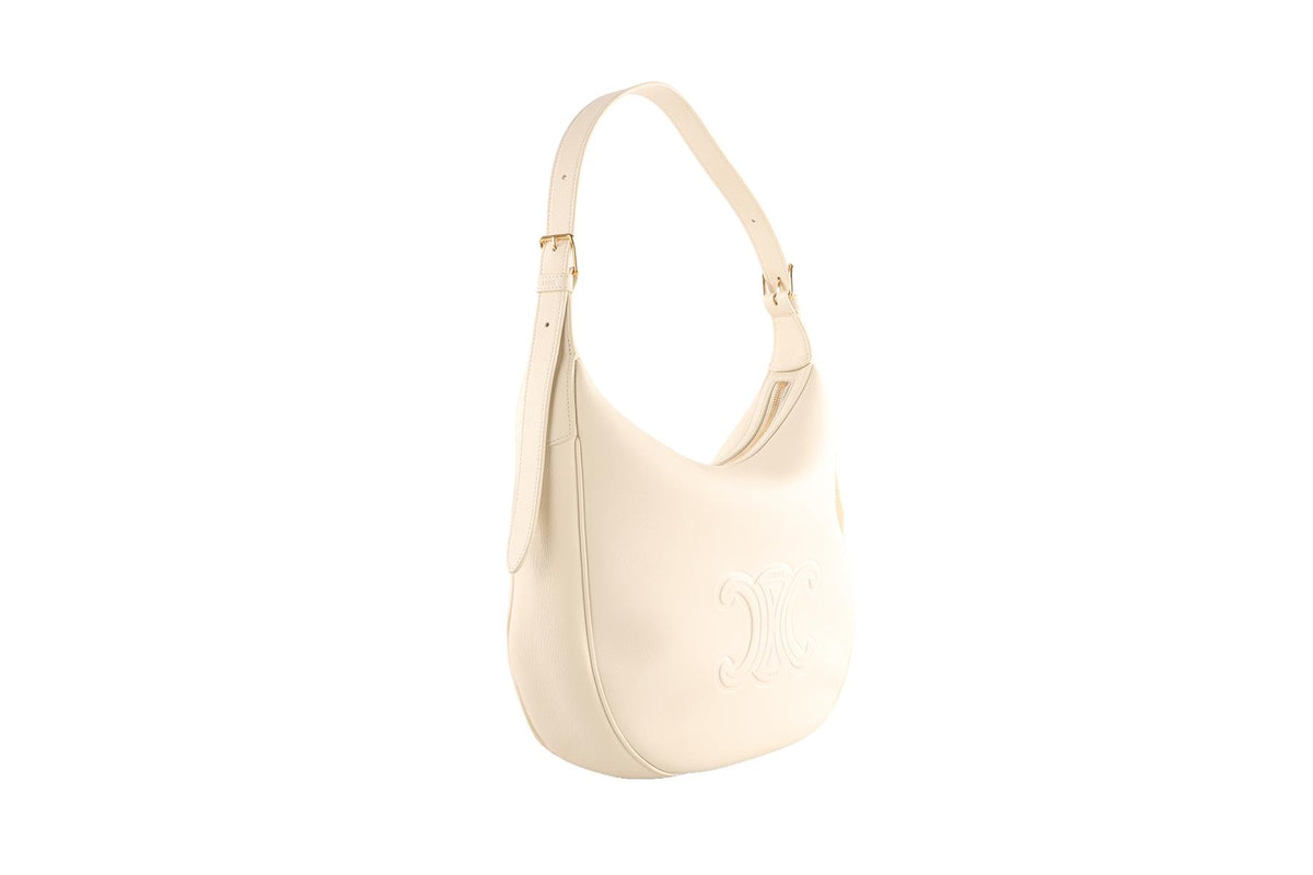 CELINE IVORY HELOISE MEDIUM TRIOMPHE LEATHER SHOULDER BAG