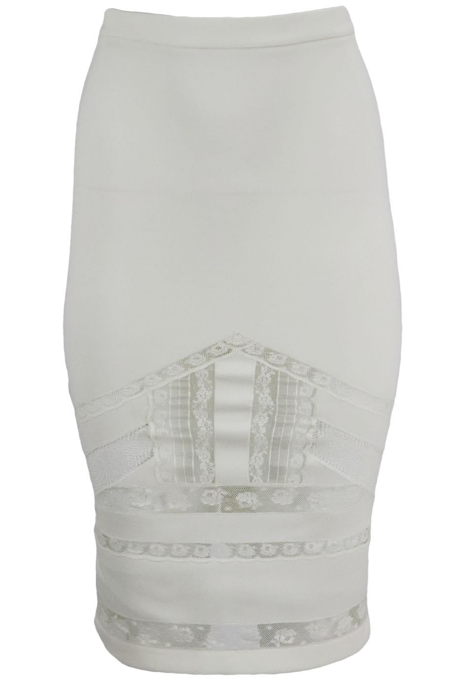 ERMANNO SCERVINO LACE TRIMMED NEOPRENE SKIRT IT 38 UK 6