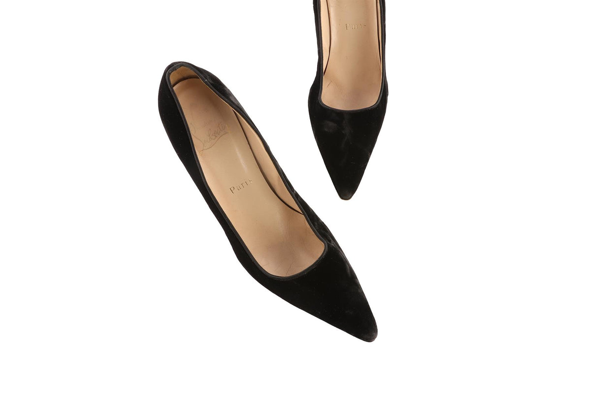 CHRISTIAN LOUBOUTIN BLACK VELVET PUMPS EU 38 UK 5 US 8