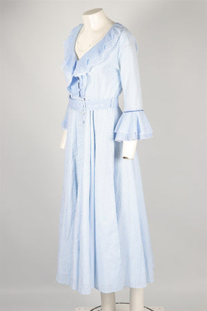 GÜL HÜRGEL BLUE COTTTON MAXI DRESS MEDIUM