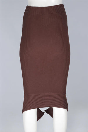 ANDREA ADAMO BROWN KNIT MIDI SKIRT XSMALL