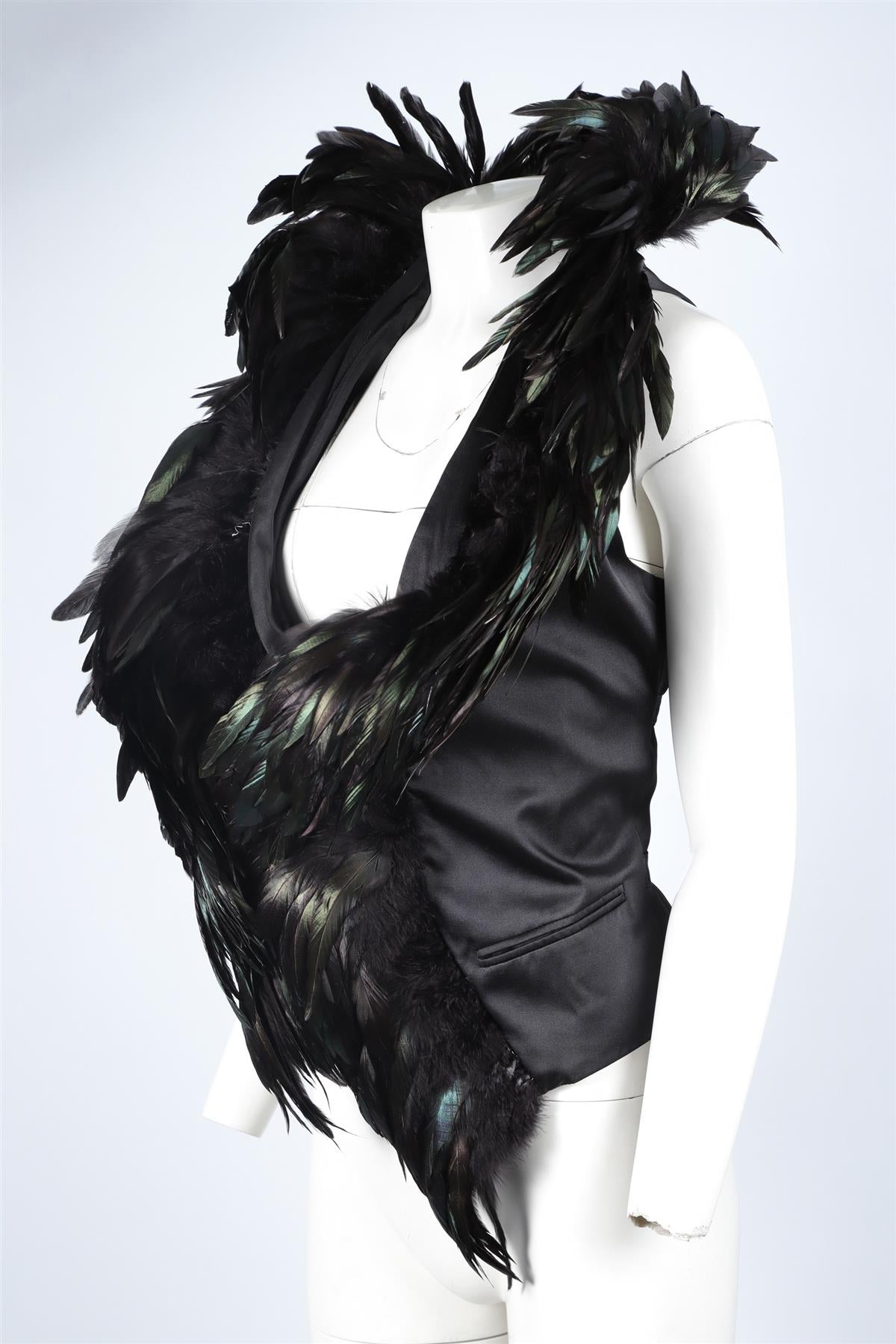 ANN DEMEULEMEESTER BLACK FEATHER WAISTCOAT IT 40 UK 8