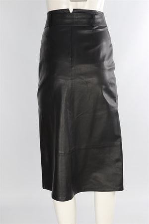 ZEYNEP ARCAY BLACK LEATHER MIDI SKIRT UK 6 US 2