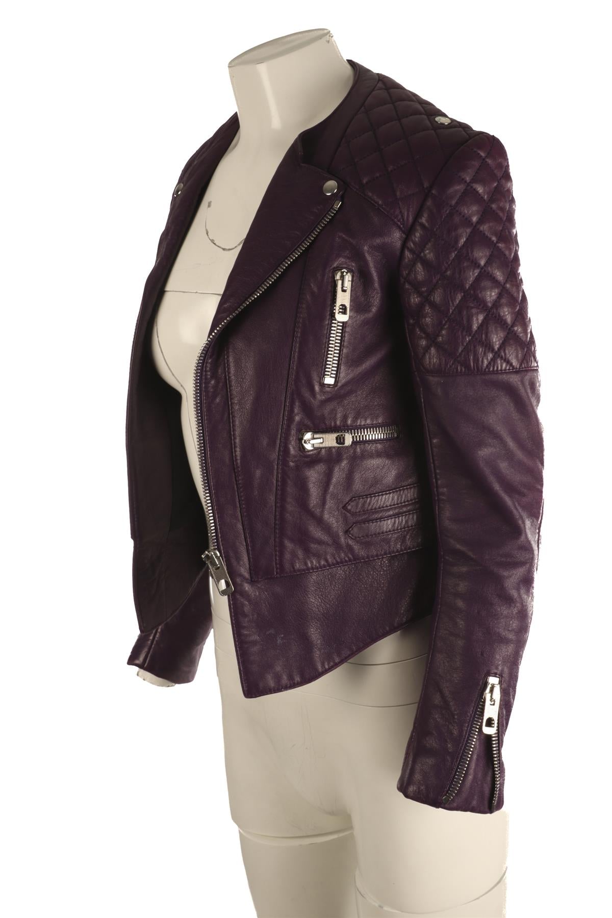 BALENCIAGA PURPLE LEATHER JACKET FR 36 UK 8