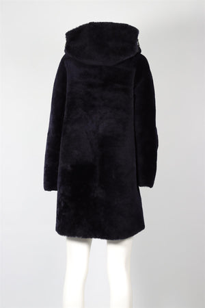 PAULIE BLUE LEATHER AND SHEARLING COAT UK 10