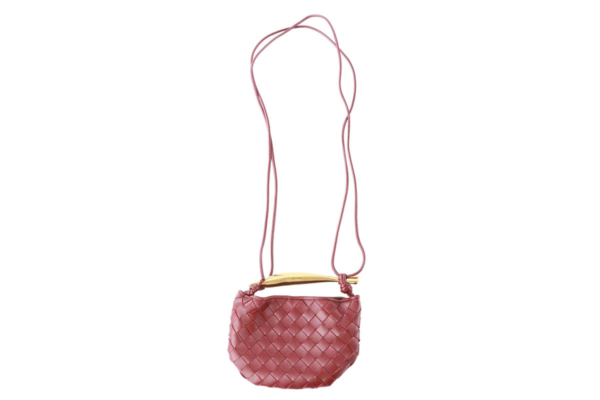 BOTTEGA VENETA BURGUNDY SARDINE MINI INTRECCIATO LEATHER SHOULDER BAG