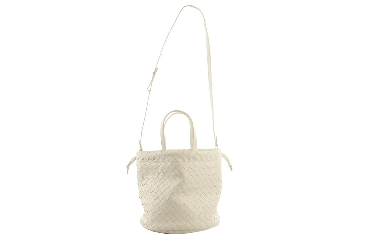 BOTTEGA VENETA WHITE CASTELLO INTRECCIATO LEATHER BUCKET BAG