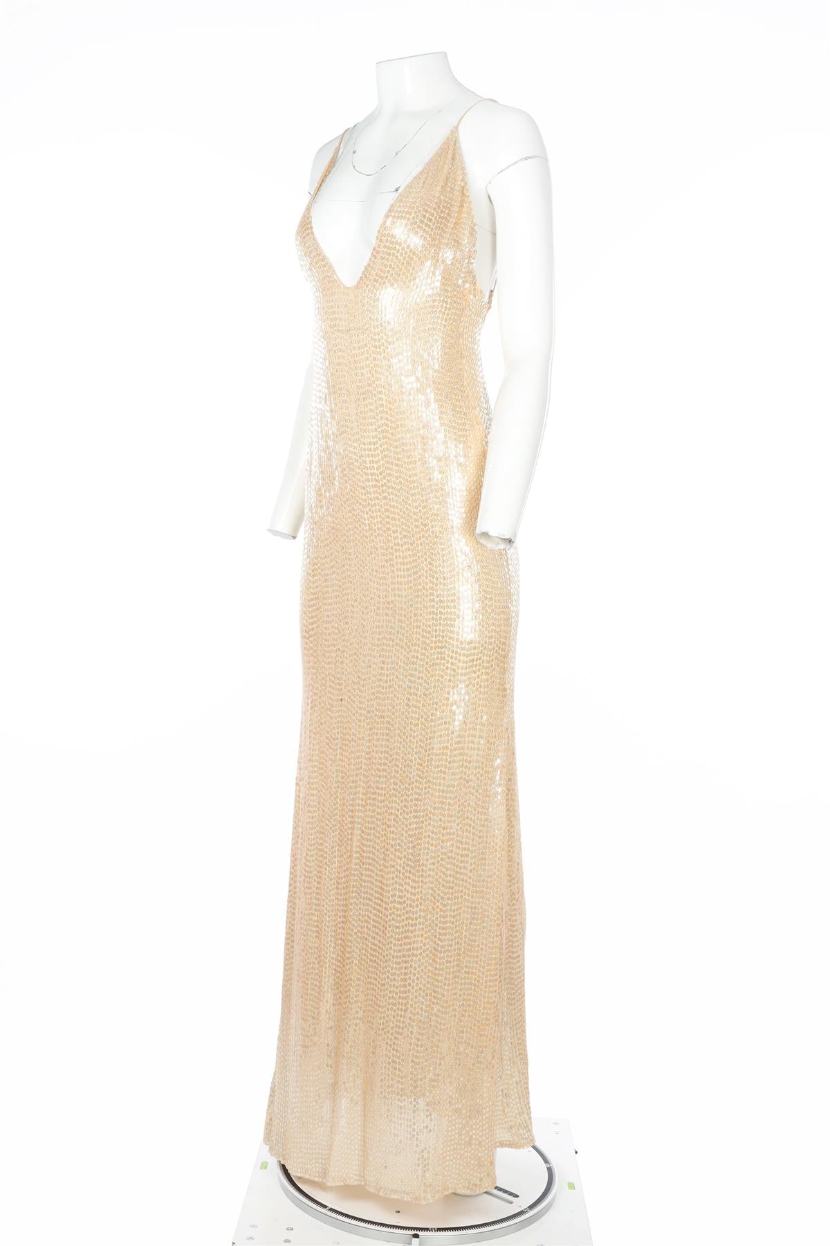 THE NEW ARRIVALS ILKYAZ OZEL BEIGE SEQUIN MAXI DRESS FR 34 UK 6