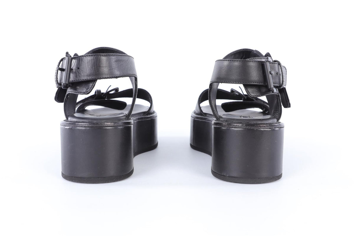 ANN DEMEULEMEESTER BLACK LEATHER PLATFORM SANDALS EU 38 UK 5