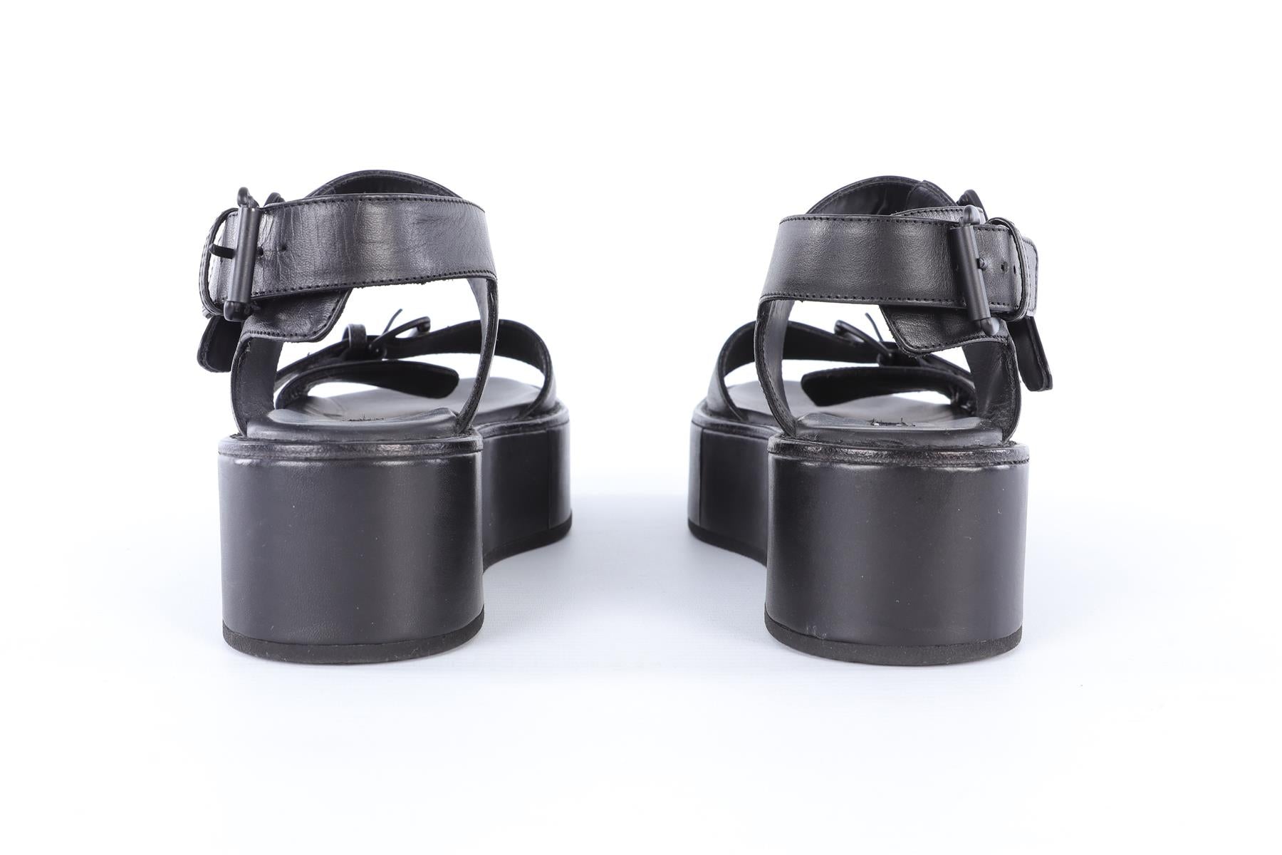 ANN DEMEULEMEESTER BLACK LEATHER PLATFORM SANDALS EU 38 UK 5