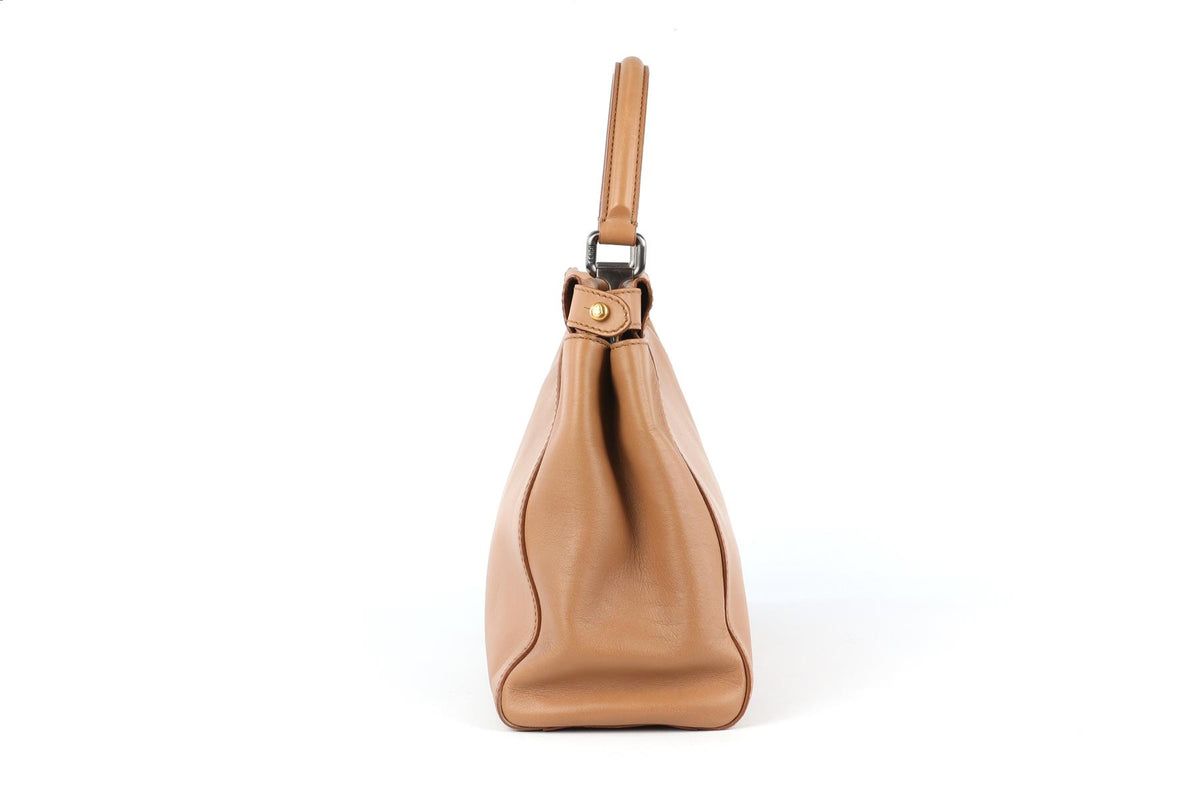 FENDI BROWN PEEKABOO MEDIUM LEATHER AND PYTHON TOTE BAG