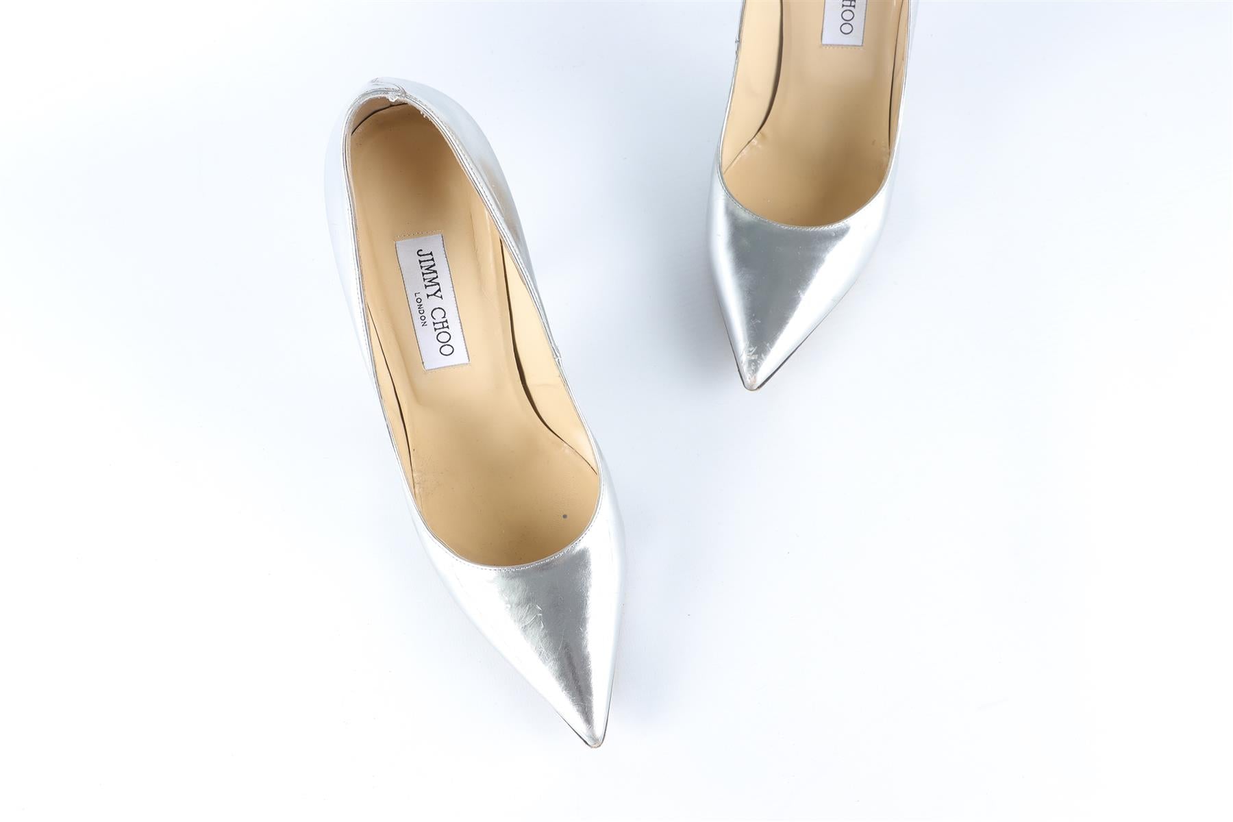 JIMMY CHOO SILVER LEATHER PUMPS EU 39.5 UK 6.5 US 9.5