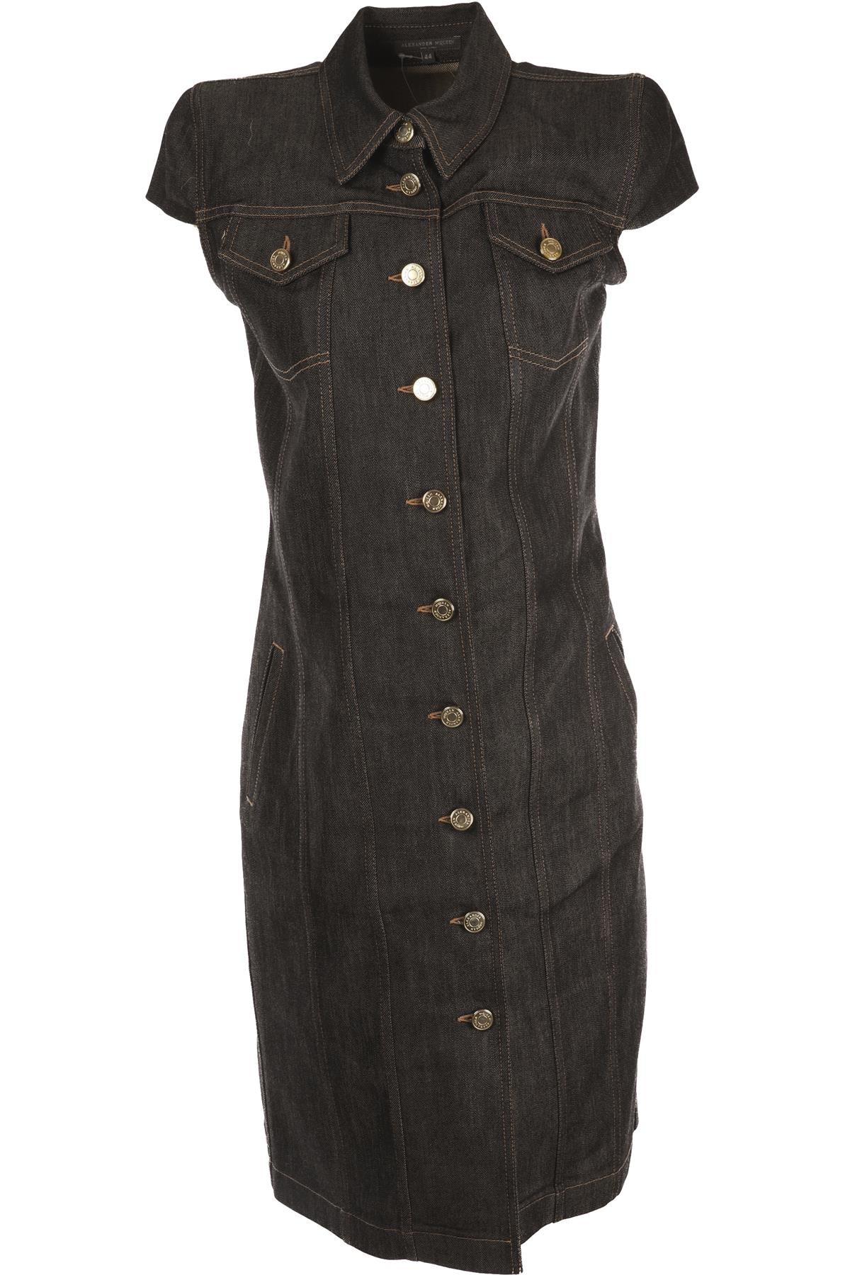 ALEXANDER MCQUEEN BLUE 2008 DENIM MIDI DRESS IT 44 UK 12