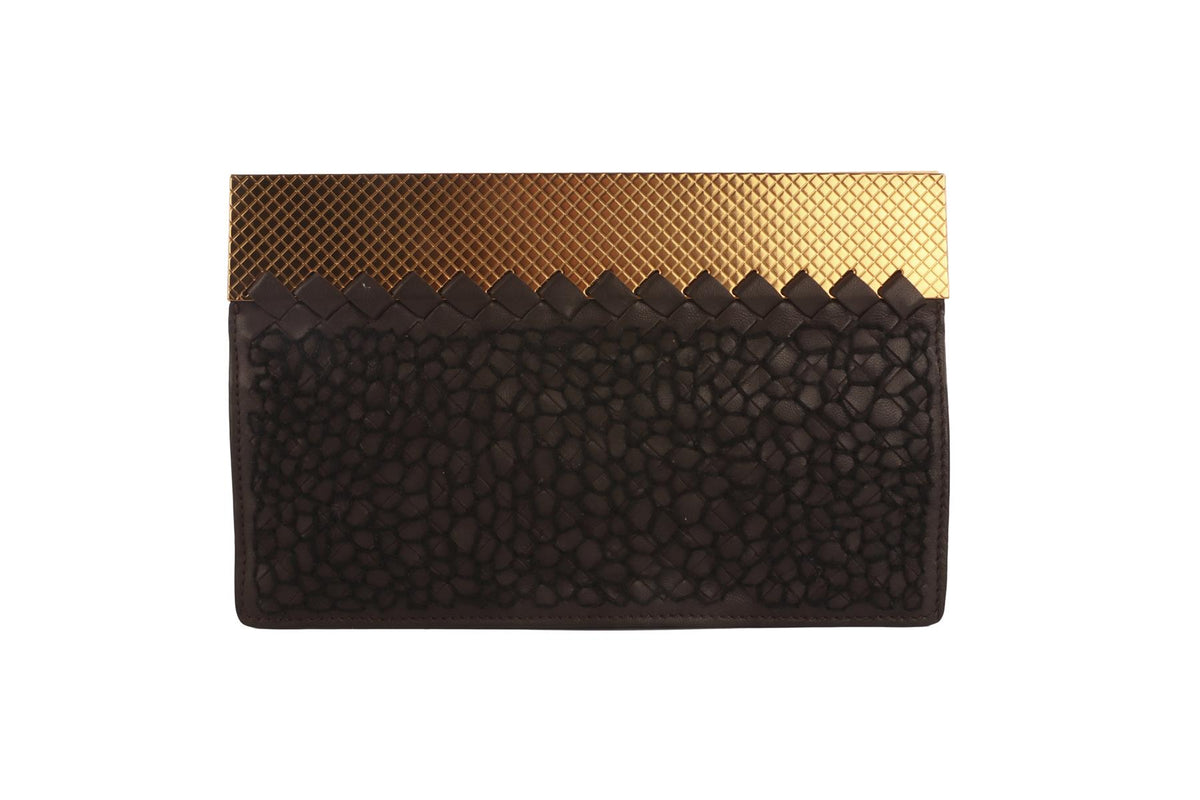 BOTTEGA VENETA BROWN INTRECCIATO LEATHER CLUTCH