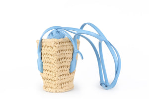 BOTTEGA VENETA BLUE ARCO SMALL RAFFIA TOTE BAG