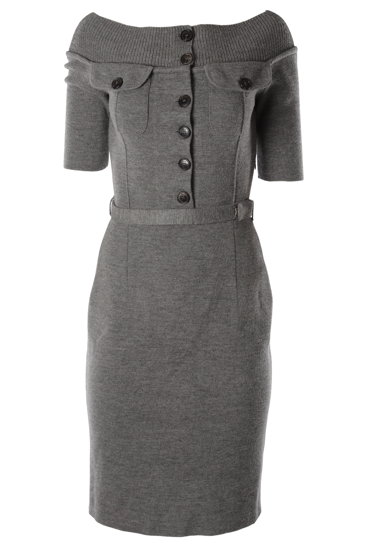 CHRISTIAN DIOR GREY WOOL MIDI DRESS FR 38 UK 10